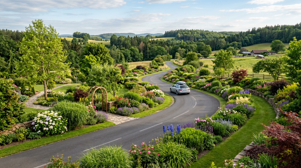 Winding road for travel and garden, 16:9